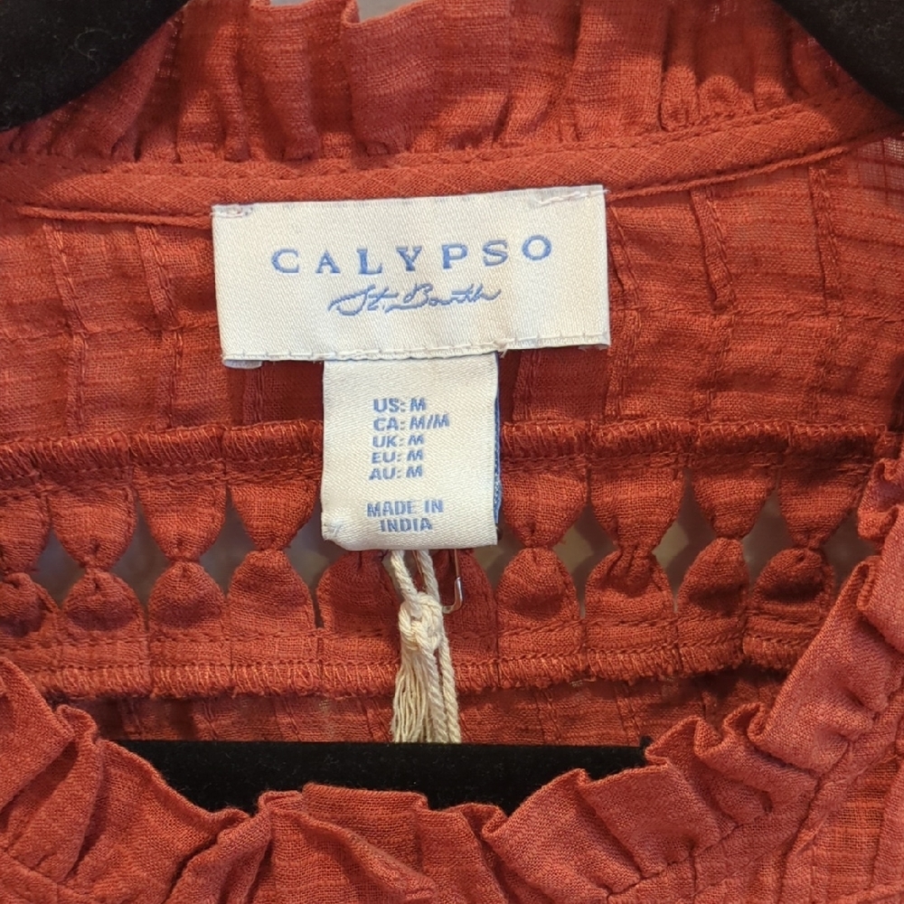 Calypso St. Barth Terracotta Rust Blouse Medium Cotton Boho Prairie Resort NWT - Picture 2 of 6